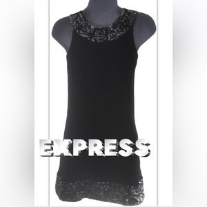 Express Black Tunic Mini Dress With Silver Sequin Collar & Band Womens XS Small